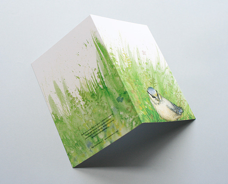 A6 CARD – blue tit chick – open.