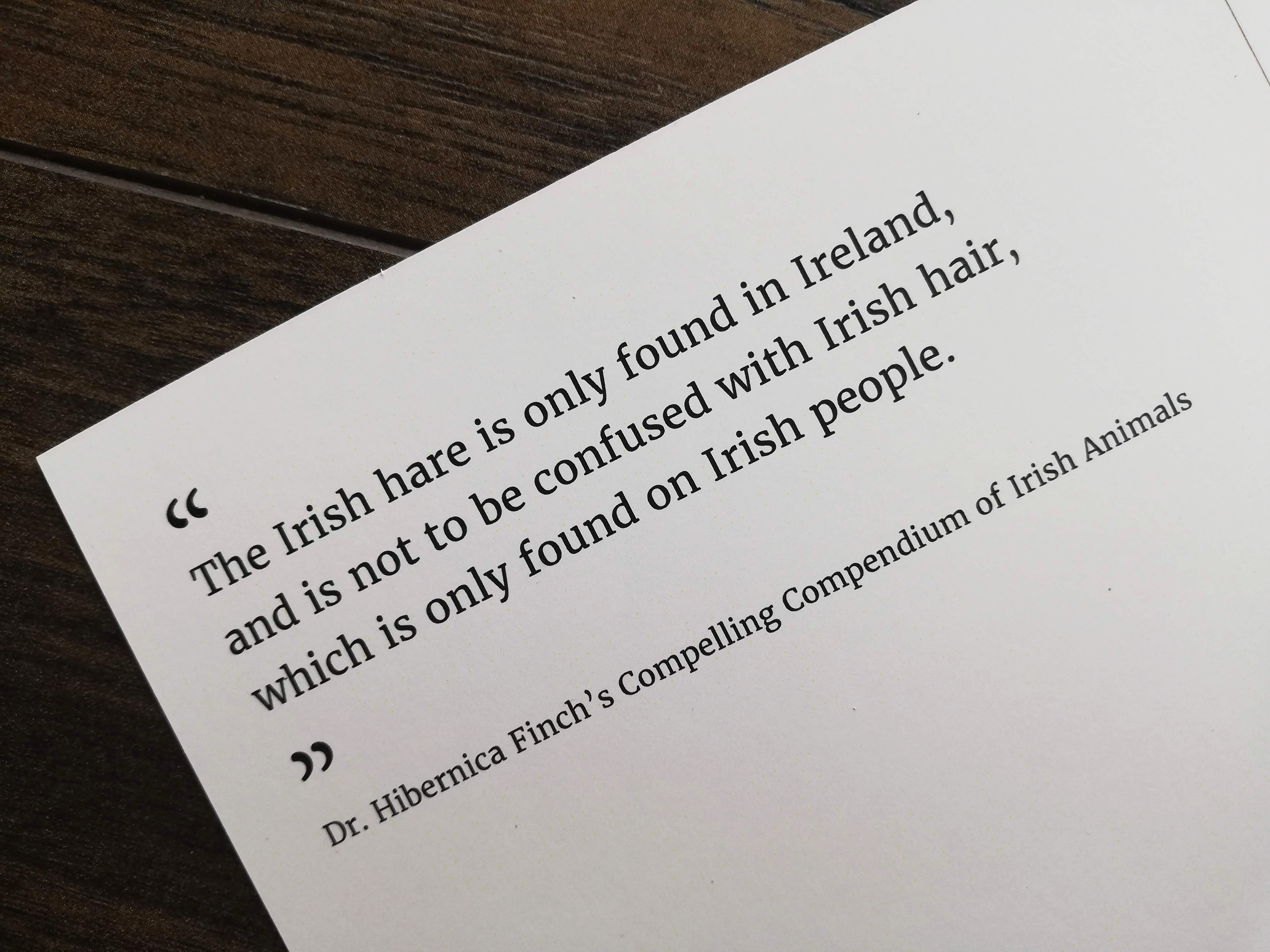 CARD – Irish hare, as featured in 'Dr Hibernica Finch's Compelling Compendium ..