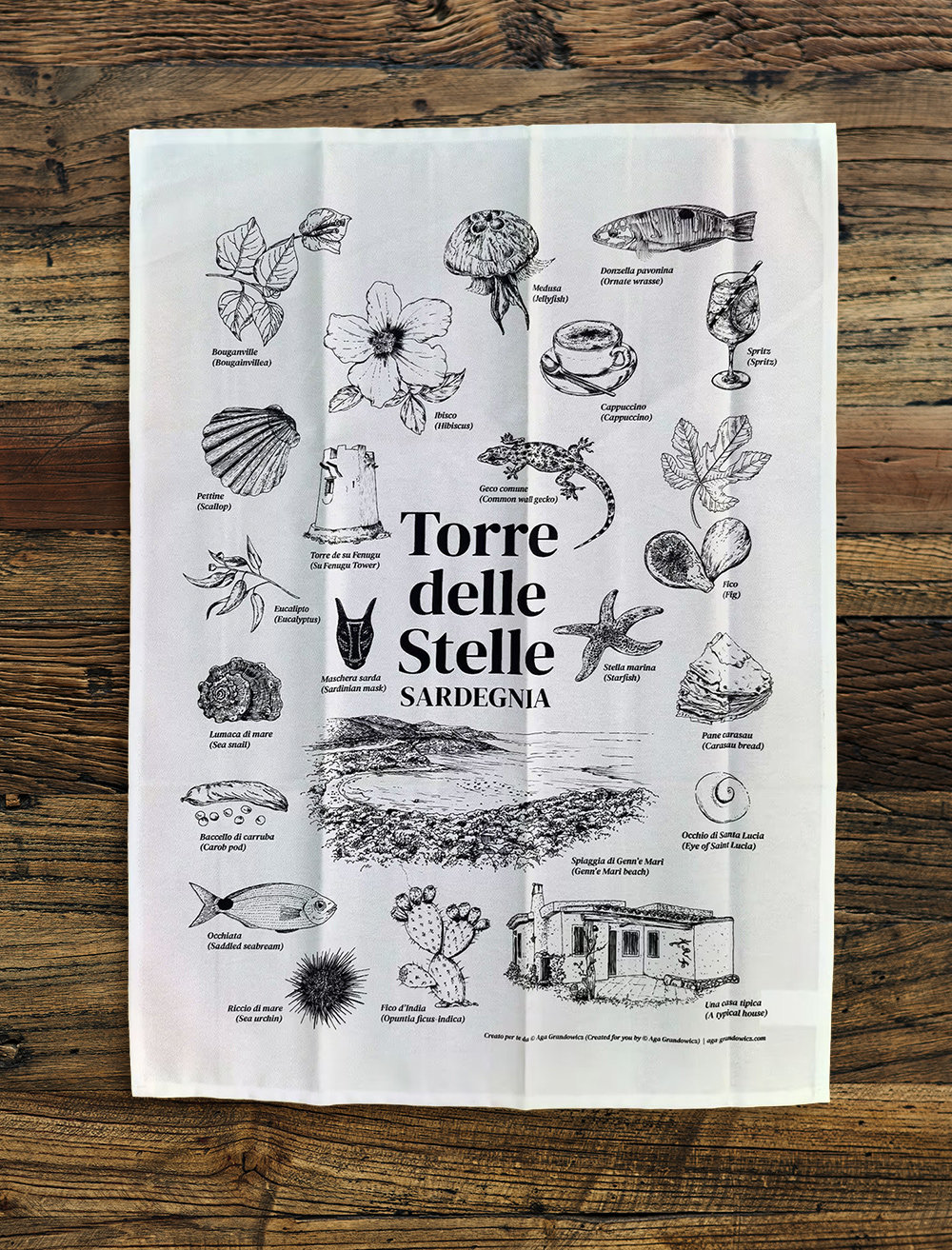Torre delle Stelle Tea Towel – Illustrated Sardinian Nature & Culture