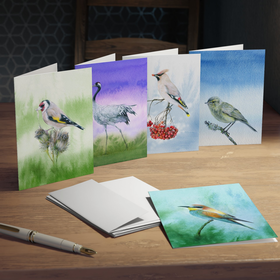 Multi-Design Greeting Cards (5-Pack) featuring watercolour paintings of birds
