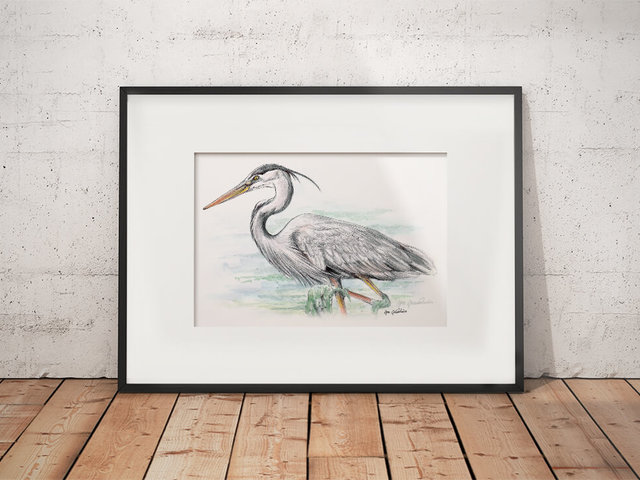Great blue heron #2 – original artwork by Aga Grandowicz.