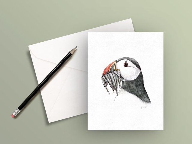 Greeting card – Atlantic puffin, illustration by Aga Grandowicz.