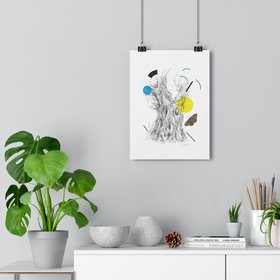 Olive Tree, Shapes & Butterfly  – A4 Art Print